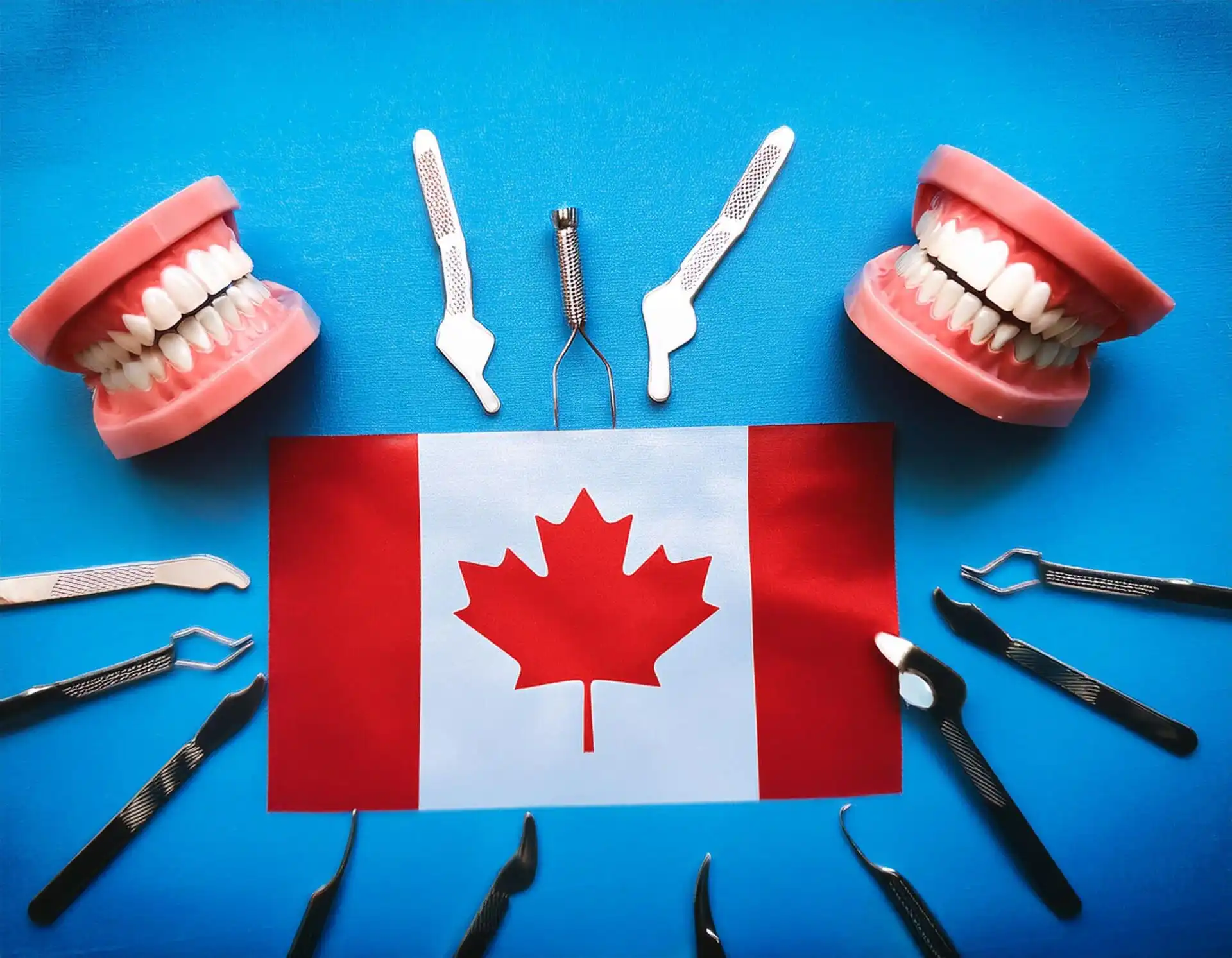 Canadian flag with dental tools representing the Canadian Dental Care Plan for Ottawa dental patients