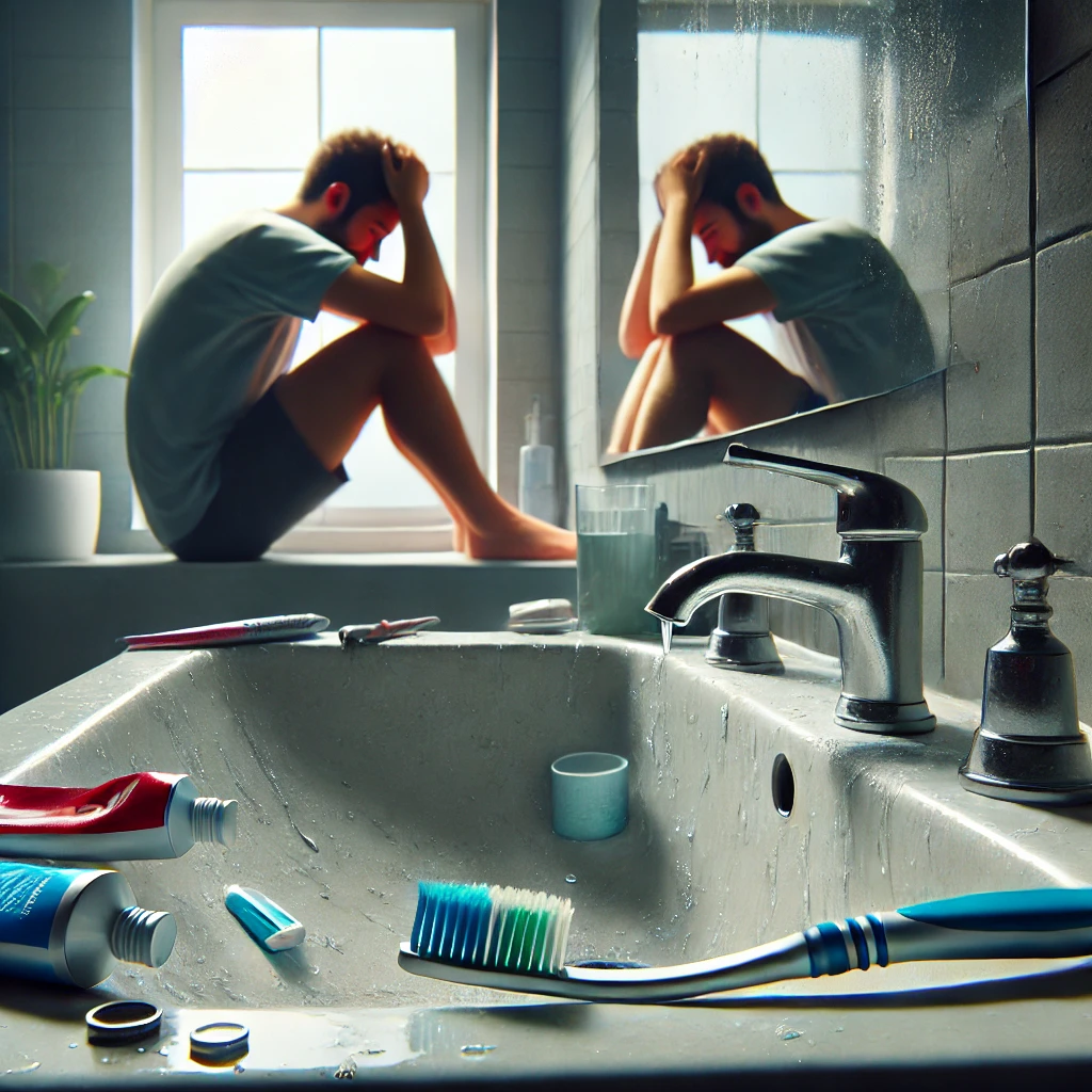 hyper-realistic image for a section about mental health’s effect on oral hygiene